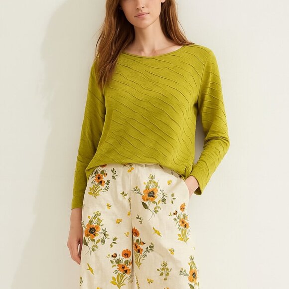 Cut Loose Textured Chartreuse Pullover Top M Artisanal Slouchy Cottagecore Minim - Picture 1 of 10